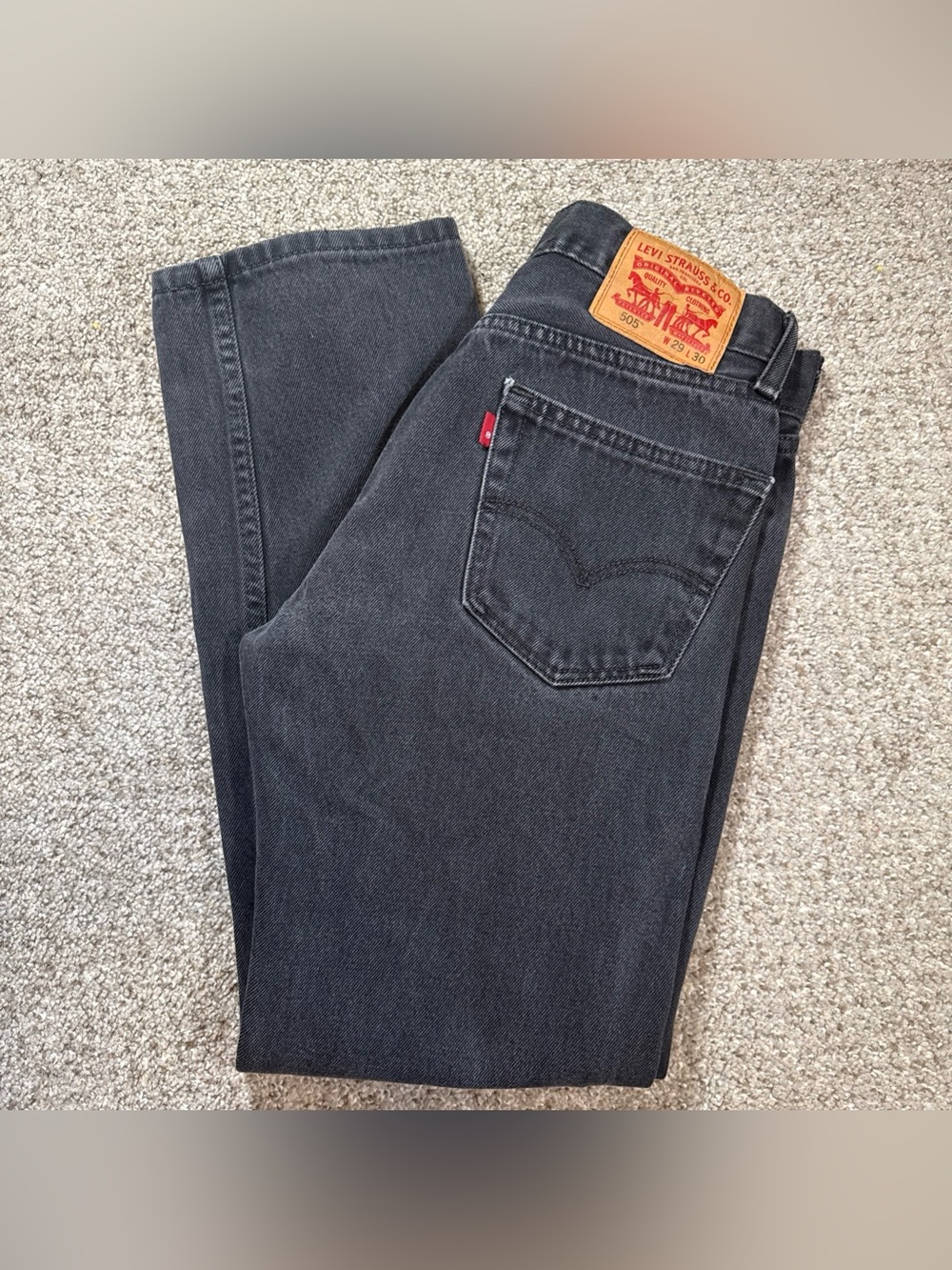 Levi's 505 Regular Fit Faded Black Straight Leg Jeans Mens W29 L30 Blank Red Tab